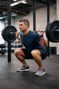 Male doing a barbell squat