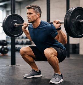 Man doing a barbell squat